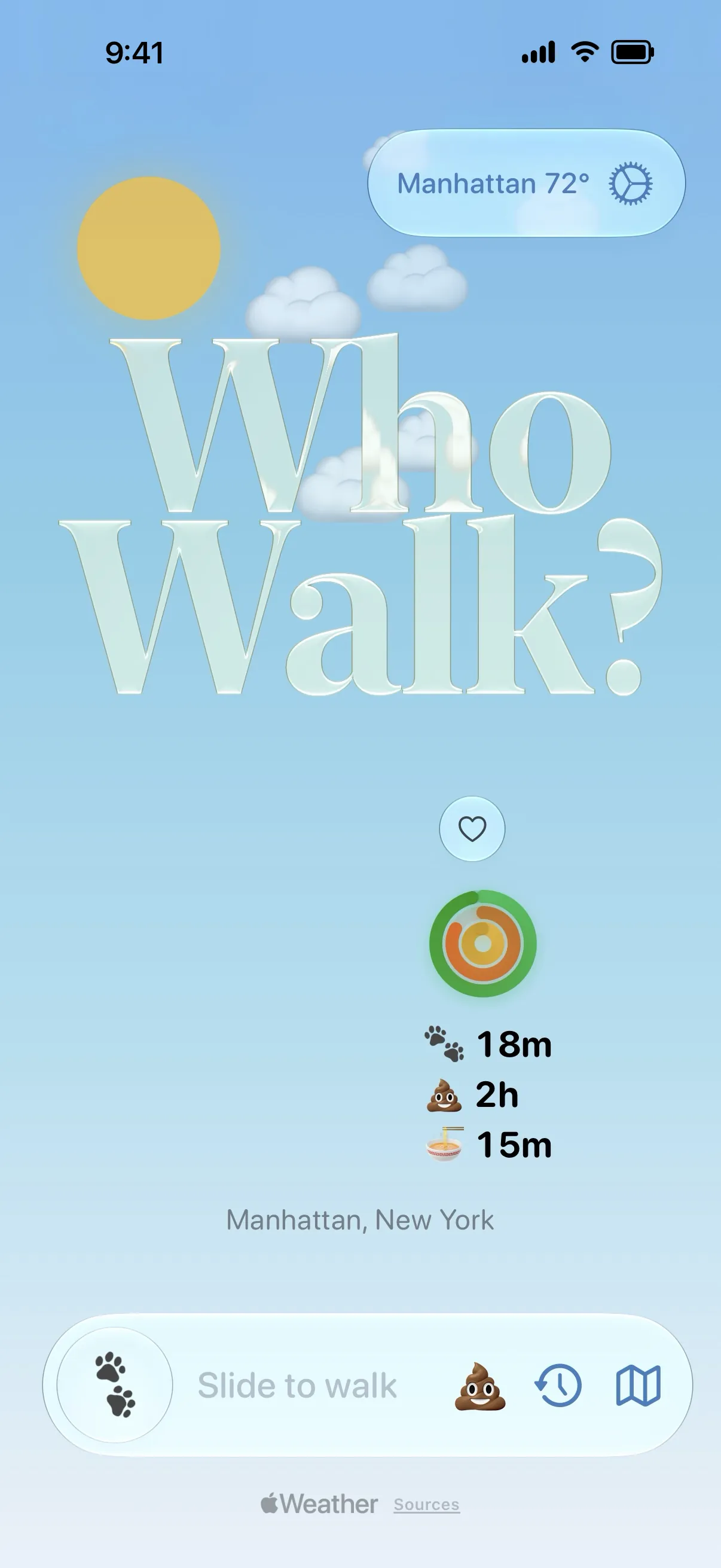Who Walk? main screen showing the care ring