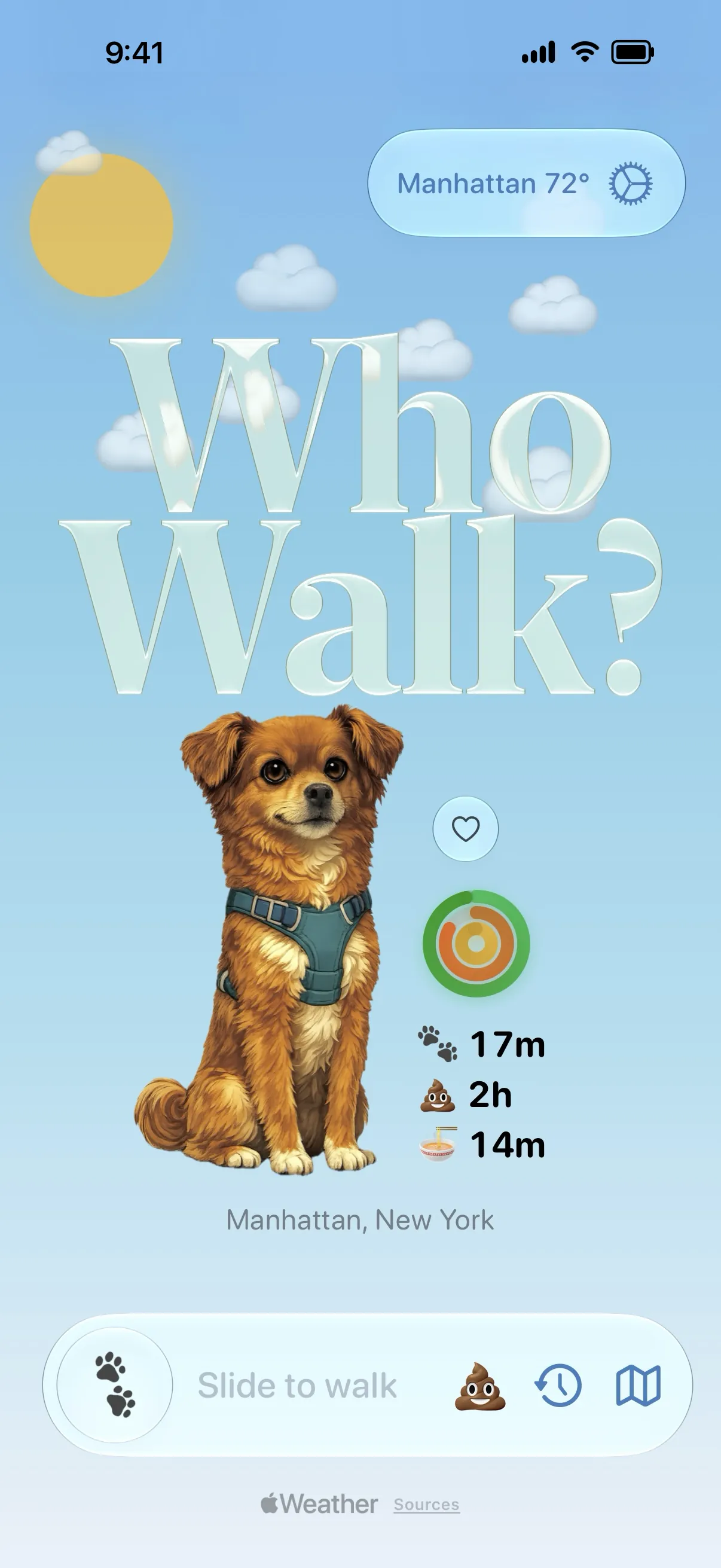 Who Walk? main screen showing the care ring